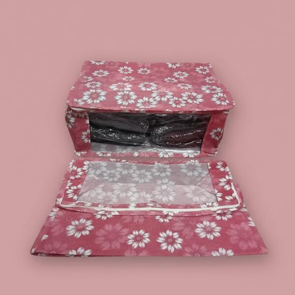 egular Use Pink Flower Print Saree Storage Box – 7 Inch (13×17)(2 Box)